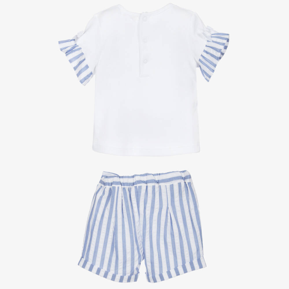 Mintini Baby-Blue & White Cotton Shorts Set | Childrensalon Outlet