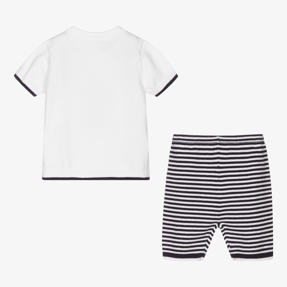 Mintini Baby-Blue & White Cotton Shorts Set | Childrensalon Outlet