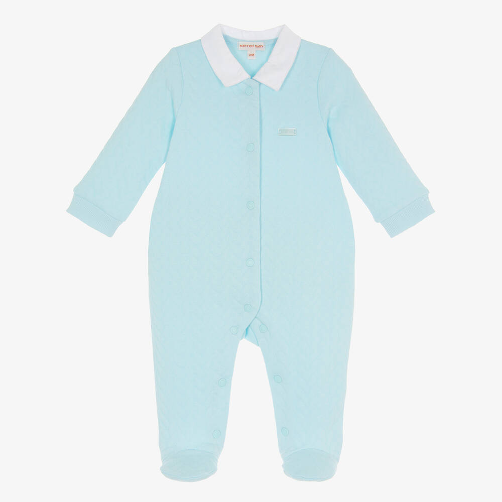 Mintini Baby - Boys Blue Cotton Babygrow  | Childrensalon
