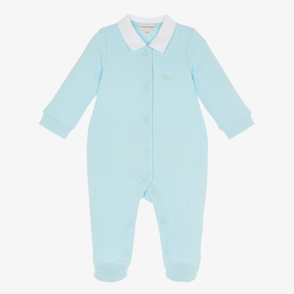 Mintini Baby-Boys Blue Cotton Babygrow  | Childrensalon Outlet