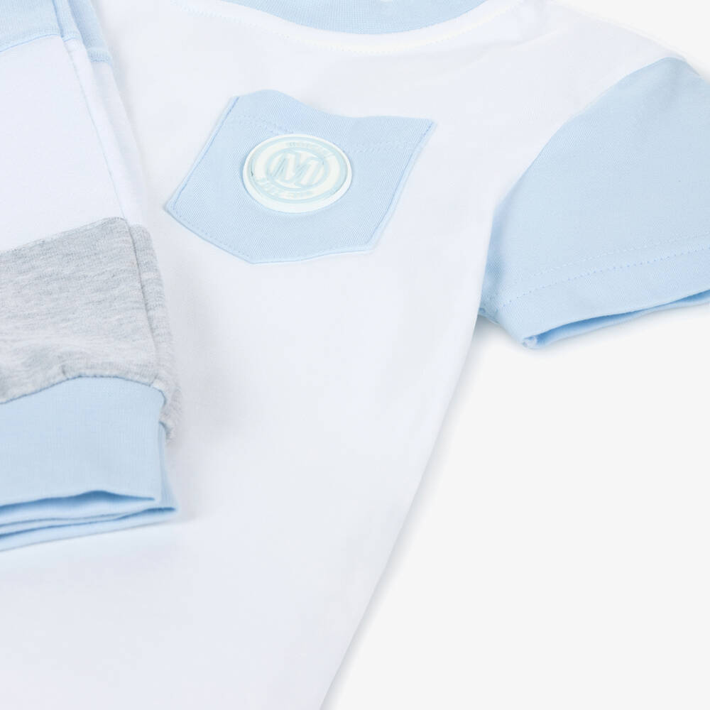 Mintini Baby-Boys Blue Cotton Colourblock Trouser Set | Childrensalon Outlet