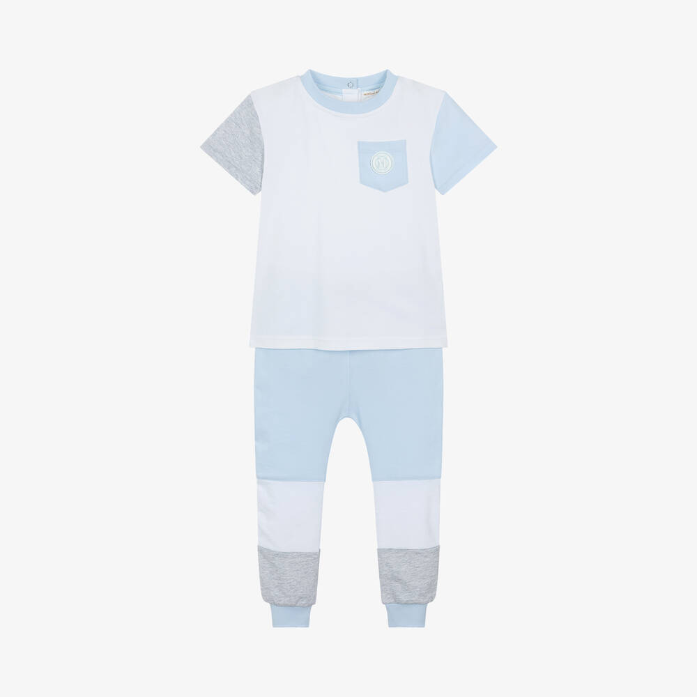 Mintini Baby-Boys Blue Cotton Colourblock Trouser Set | Childrensalon Outlet