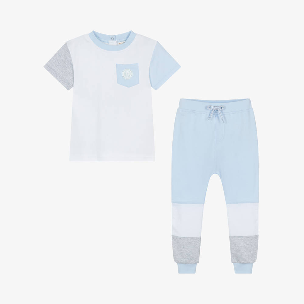 Mintini Baby-Boys Blue Cotton Colourblock Trouser Set | Childrensalon Outlet