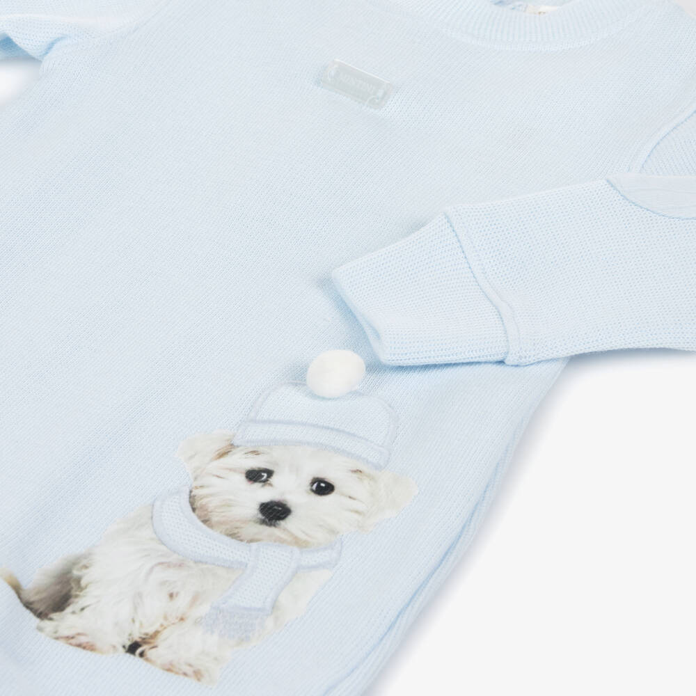 Mintini Baby-Boys Blue Cotton Knit Babysuit Set | Childrensalon Outlet