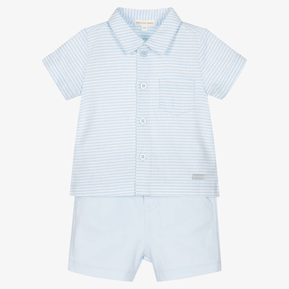 Mintini Baby - Boys Blue Cotton Shorts Sets | Childrensalon