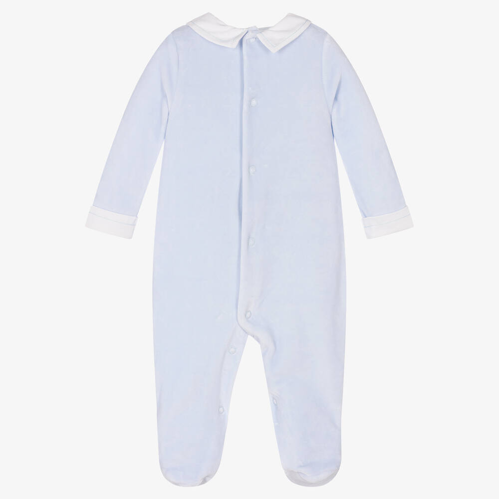 Mintini Baby Boys Blue Velour Babygrow Childrensalon Outlet