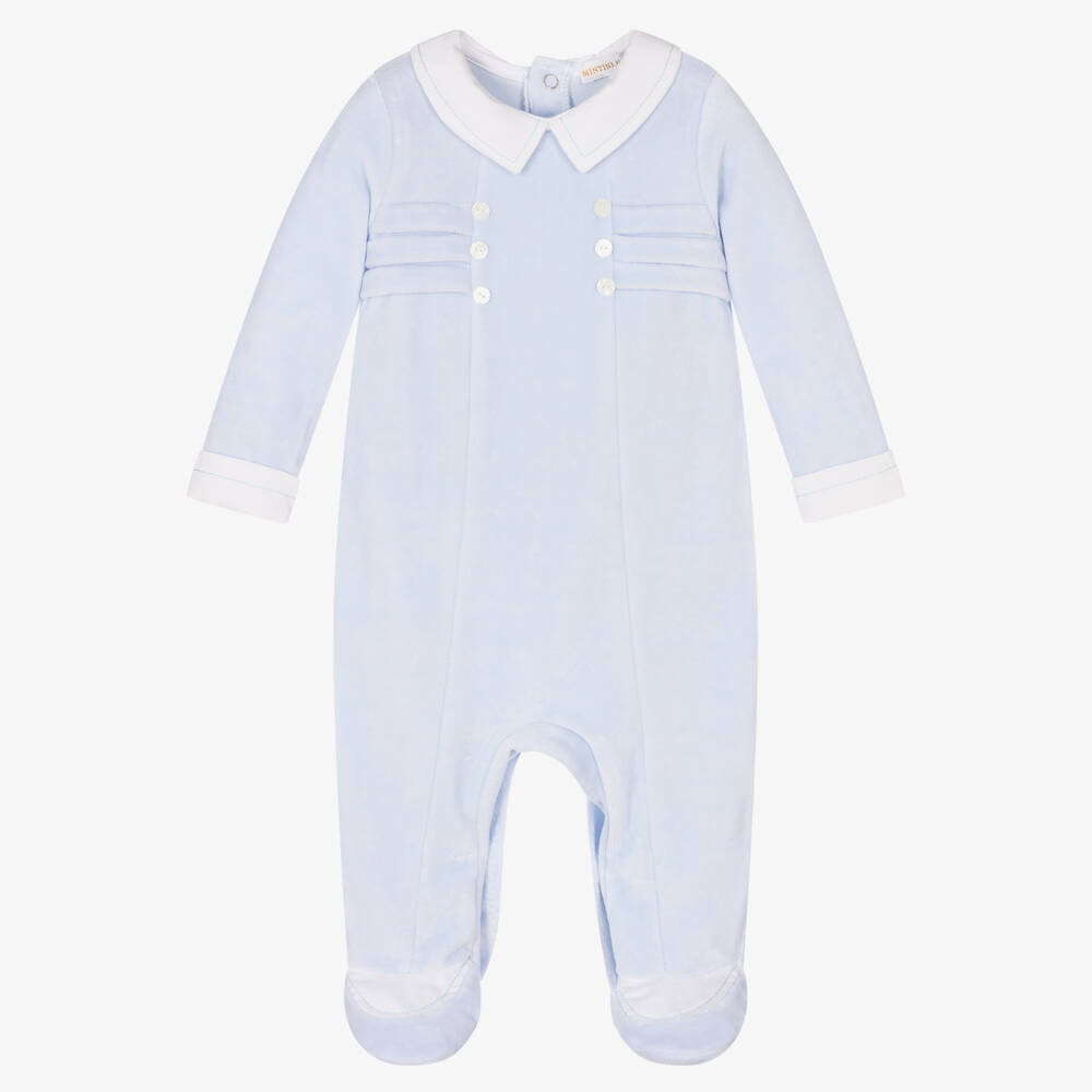 Mintini Baby Boys Blue Velour Babygrow Childrensalon Outlet
