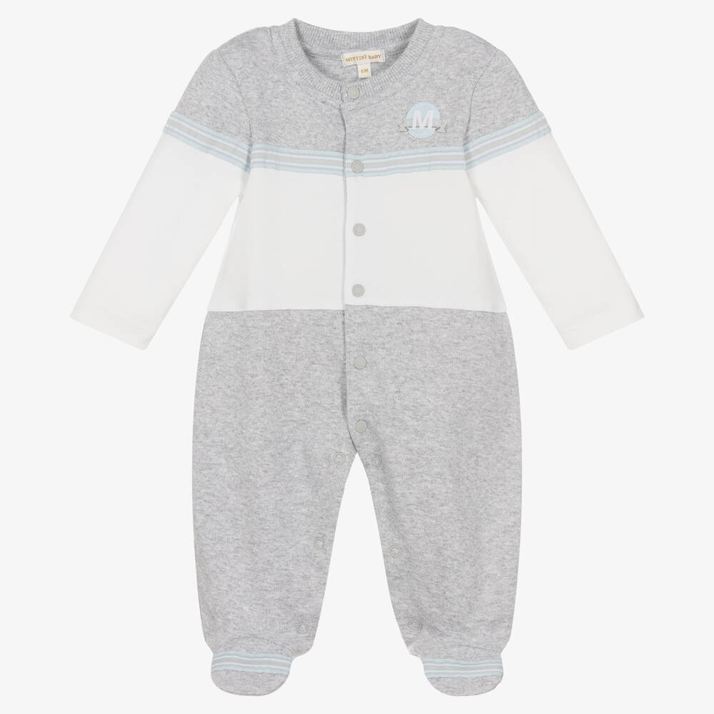 Mintini Baby - Boys Grey Cotton Jersey Babygrow | Childrensalon