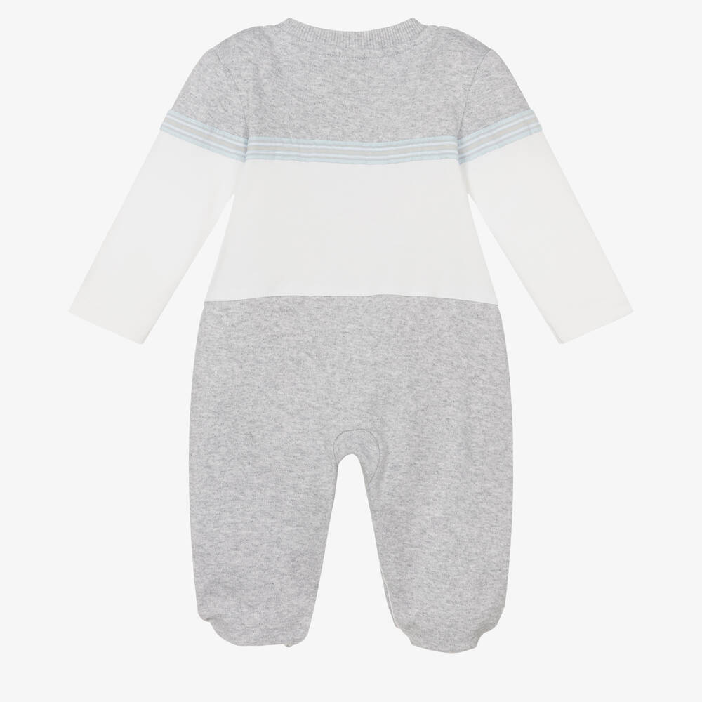 Mintini Baby-Boys Grey Cotton Jersey Babygrow | Childrensalon Outlet
