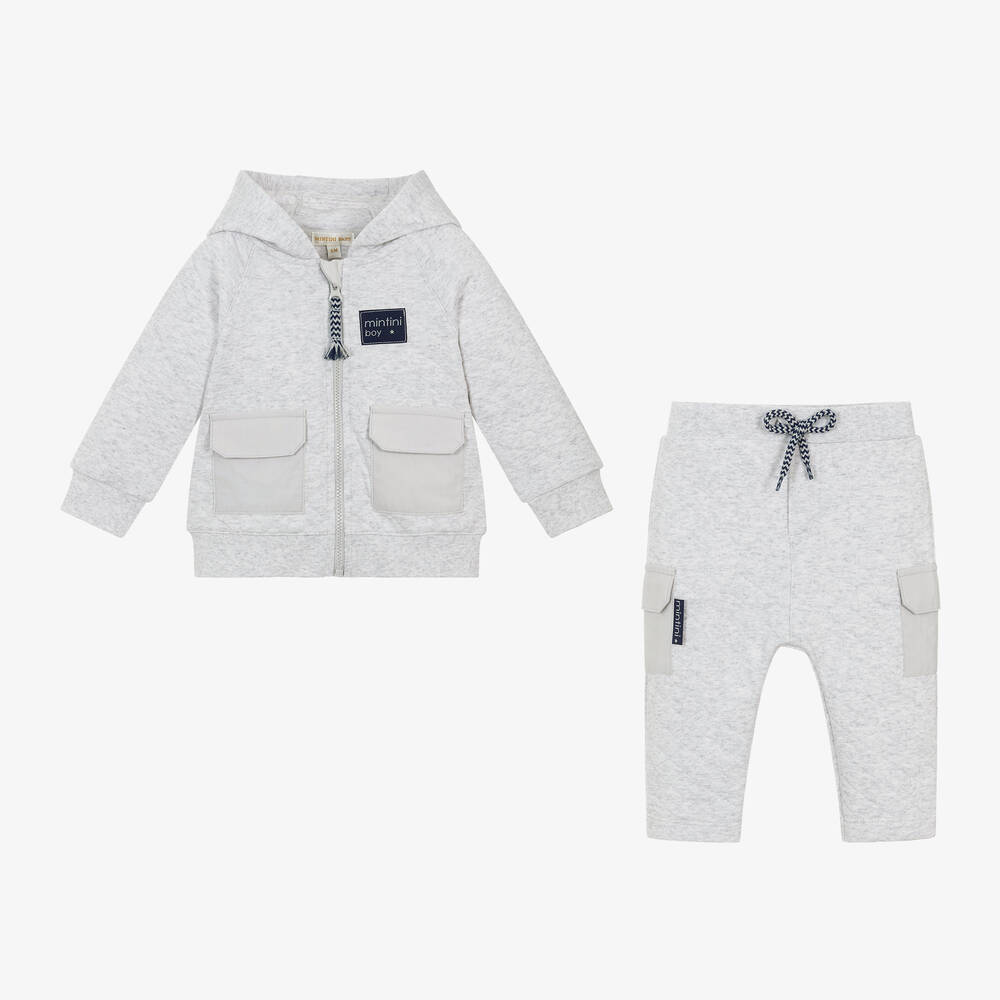 Mintini Baby-Boys Grey Marl Quilted Cotton Tracksuit | Childrensalon Outlet