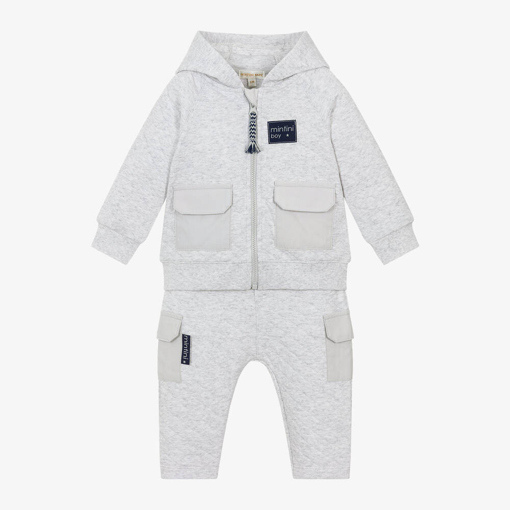 Mintini Baby Boys Grey Marl Quilted Cotton Tracksuit Childrensalon Outlet