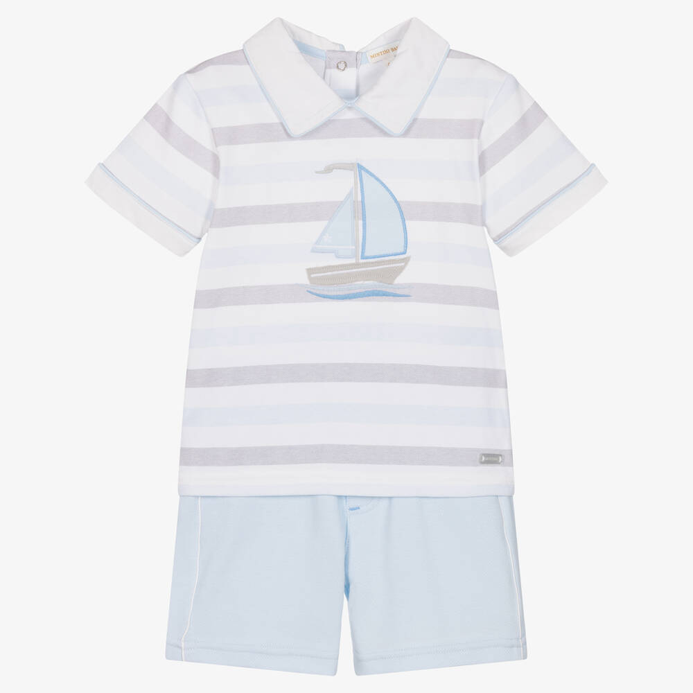 Mintini Baby - Boys Pale Blue Cotton Shorts Sets | Childrensalon