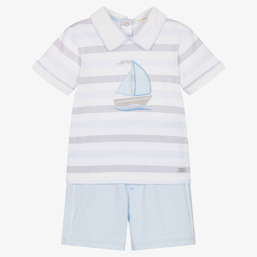 Mintini Baby-Boys Pale Blue Cotton Shorts Sets | Childrensalon Outlet