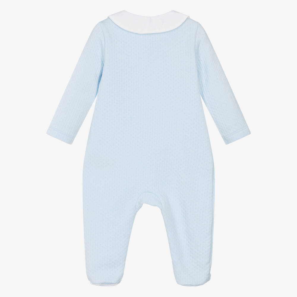 Mintini Baby-Boys Pastel Blue Cotton Jersey Babygrow with White Collar | Childrensalon Outlet