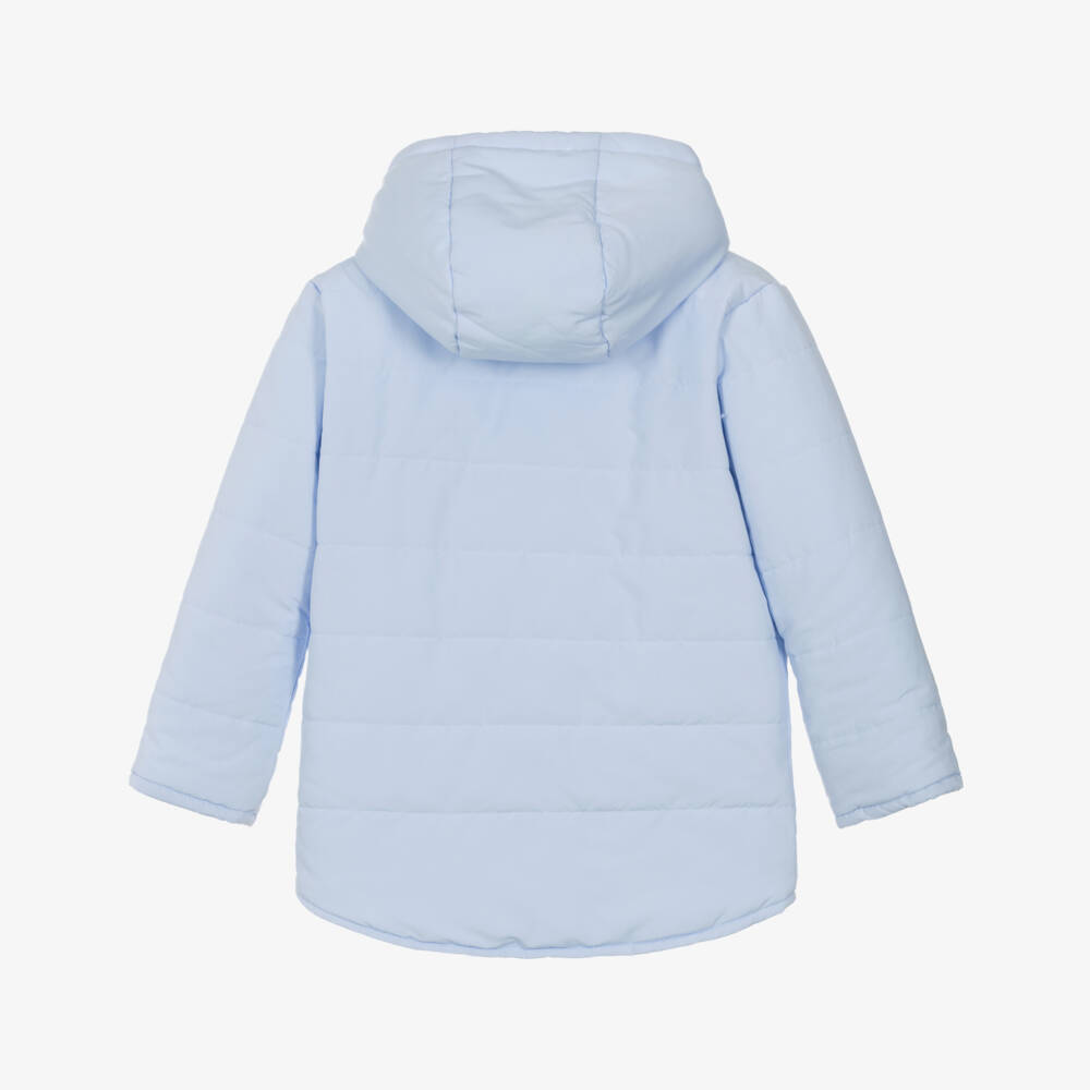 Mintini Baby-Boys White & Blue Reversible Hooded Puffer Jacket | Childrensalon Outlet