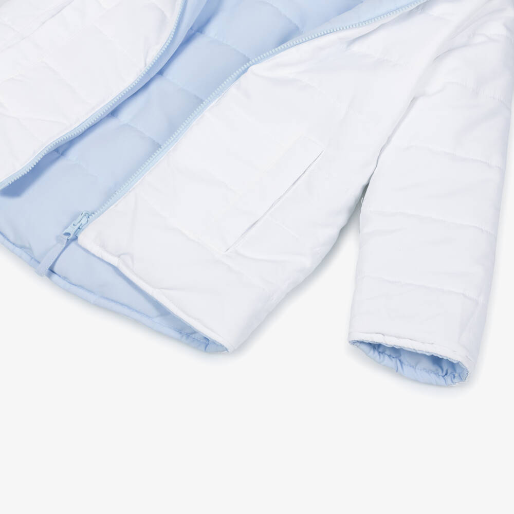 Mintini Baby-Boys White & Blue Reversible Hooded Puffer Jacket | Childrensalon Outlet