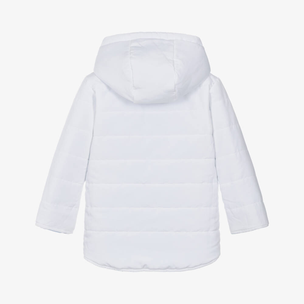 Mintini Baby-Boys White & Blue Reversible Hooded Puffer Jacket | Childrensalon Outlet