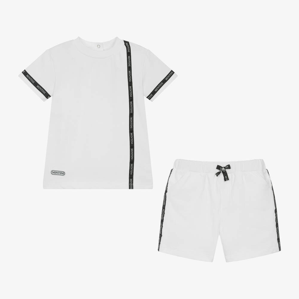 Mintini Baby-Boys White Cotton Shorts Set | Childrensalon Outlet