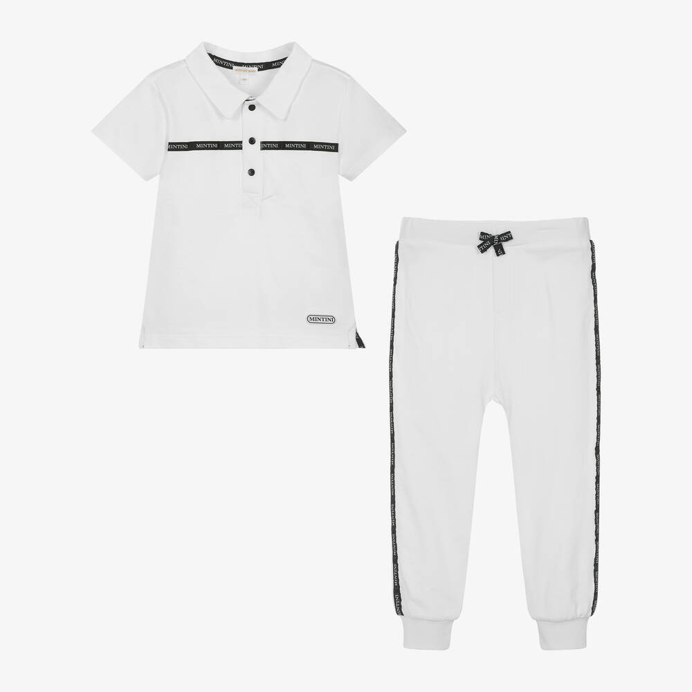 Mintini Baby-Boys White Cotton Trouser Set | Childrensalon Outlet