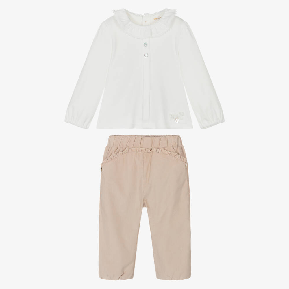 Mintini Baby-Girls Beige Corduroy Trousers Set | Childrensalon Outlet