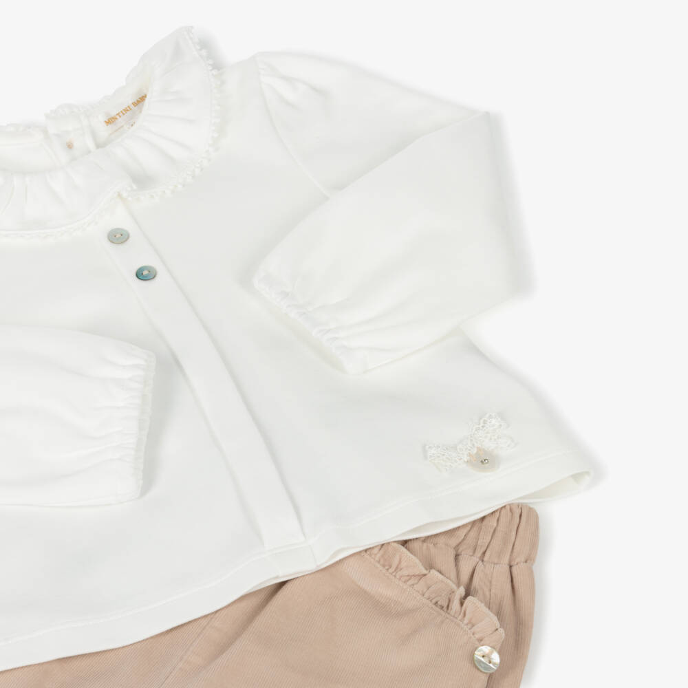 Mintini Baby-Girls Beige Corduroy Trousers Set | Childrensalon Outlet