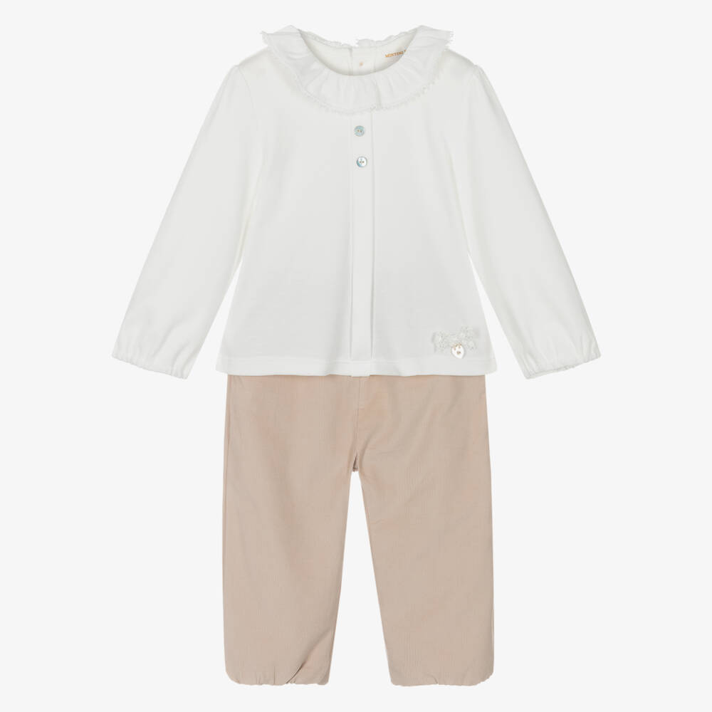 Mintini Baby-Girls Beige Corduroy Trousers Set | Childrensalon Outlet