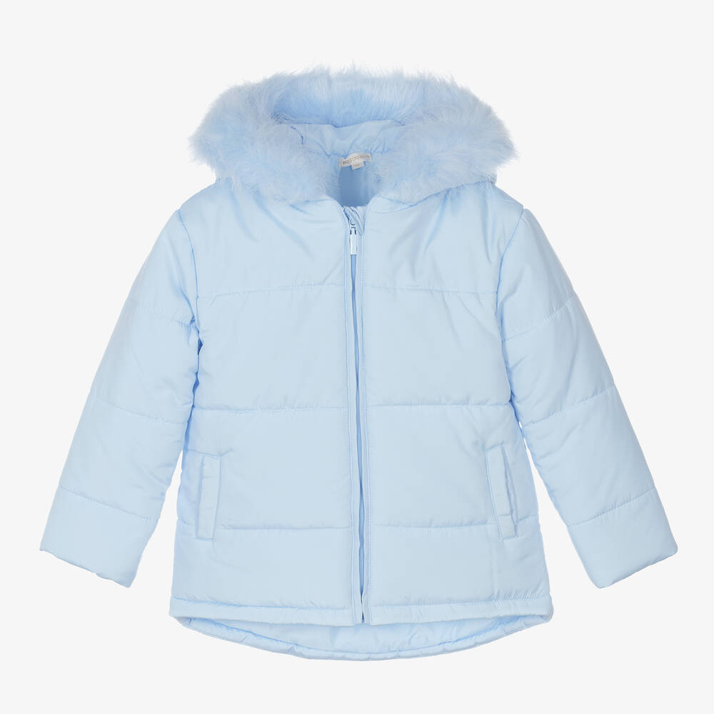 Mintini Baby - Girls Blue Hooded Puffer Jacket | Childrensalon