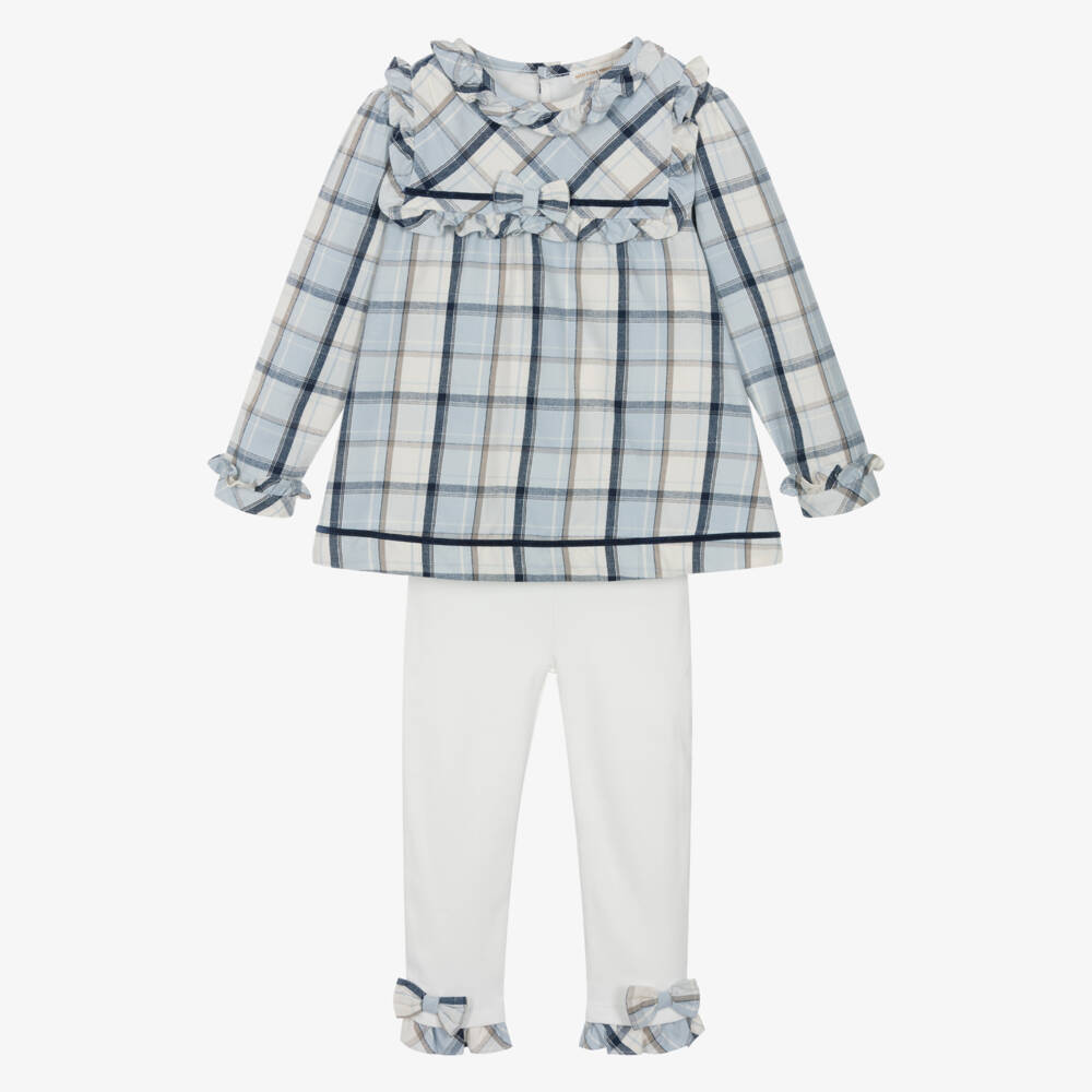 Mintini Baby-Girls Blue & Ivory Check Cotton Leggings Set | Childrensalon Outlet