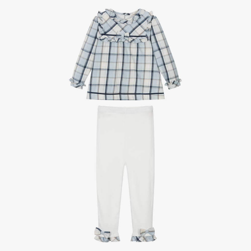 Mintini Baby-Girls Blue & Ivory Check Cotton Leggings Set | Childrensalon Outlet