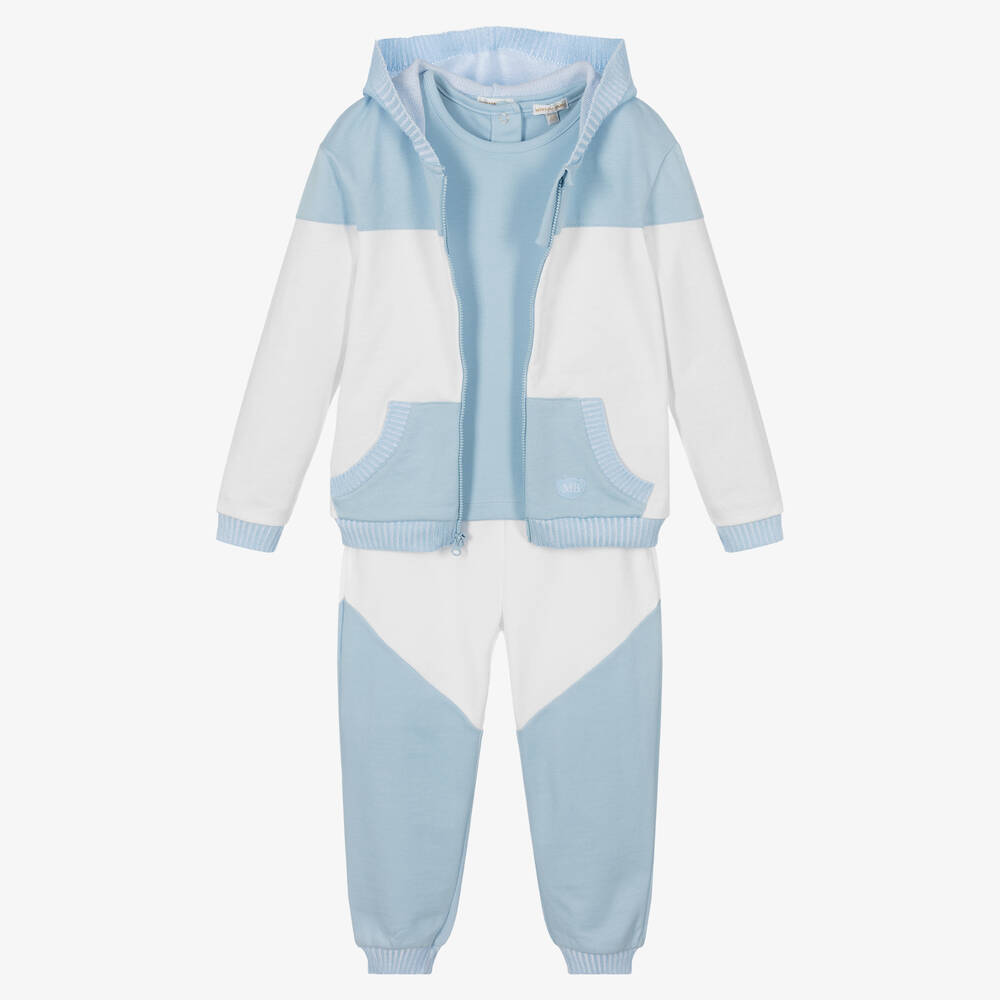 Mintini Baby - Girls Blue & White Tracksuit | Childrensalon