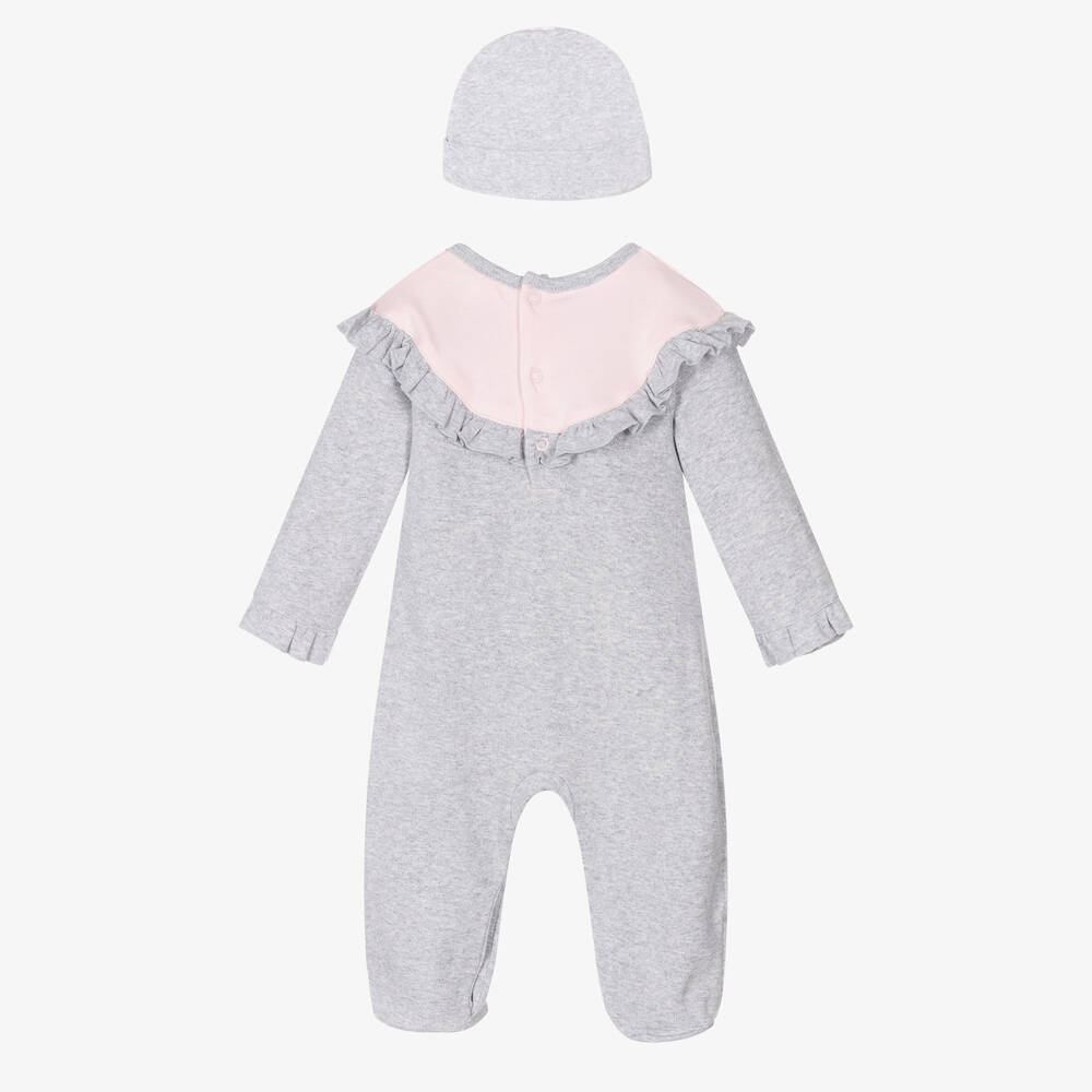 Mintini Baby-Girls Grey Cotton Babygrow Set | Childrensalon Outlet