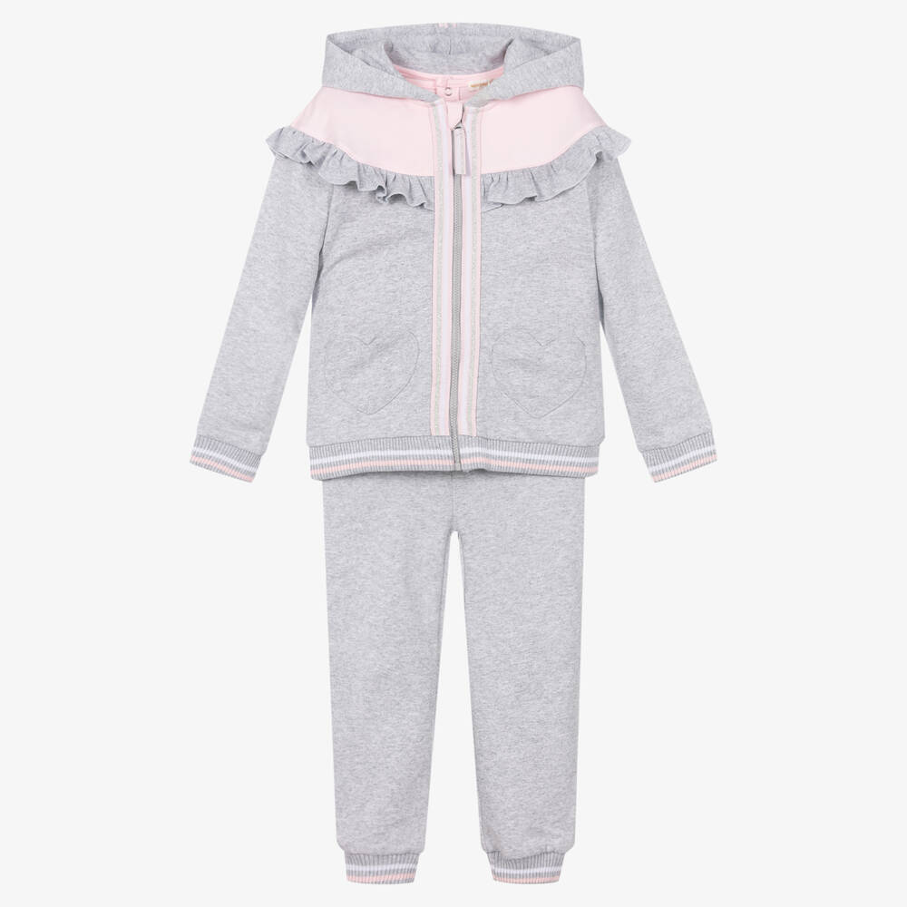 Mintini Baby - Girls Grey Cotton Tracksuit Set | Childrensalon