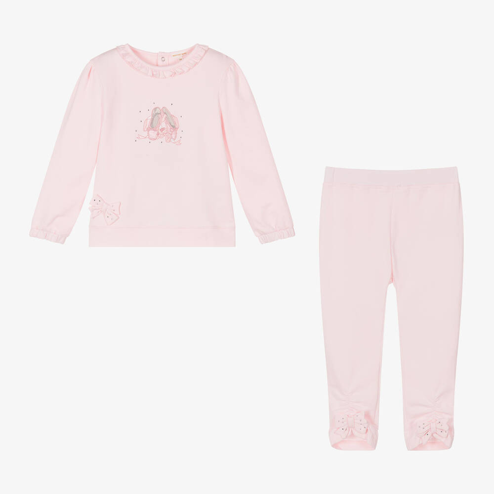 مينتيني بيبي-Girls Pink Ballet Shoes Cotton Tracksuit | Childrensalon Outlet