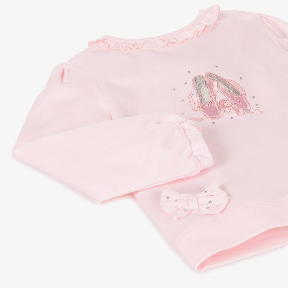 مينتيني بيبي-Girls Pink Ballet Shoes Cotton Tracksuit | Childrensalon Outlet