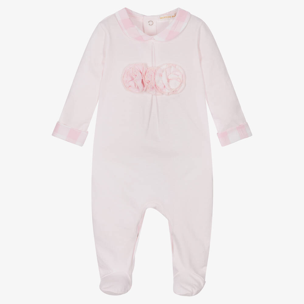 Mintini Baby - Girls Pink Cotton Babygrow | Childrensalon