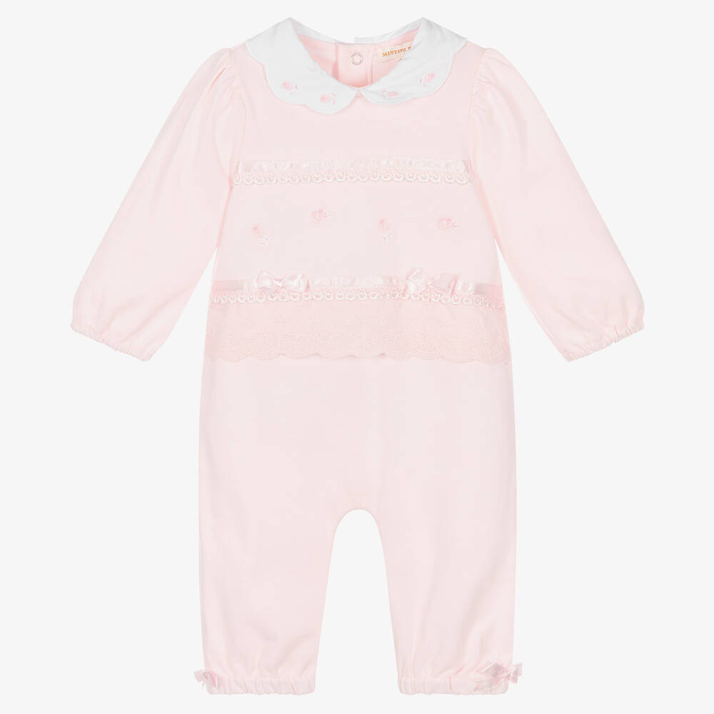 Mintini Baby - Girls Pink Cotton Babysuit | Childrensalon