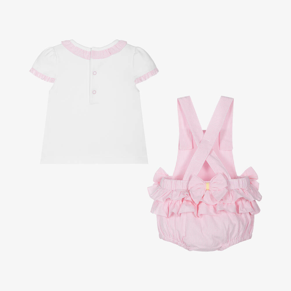 Mintini Baby-Girls Pink Cotton Dungaree Shorts Set | Childrensalon Outlet