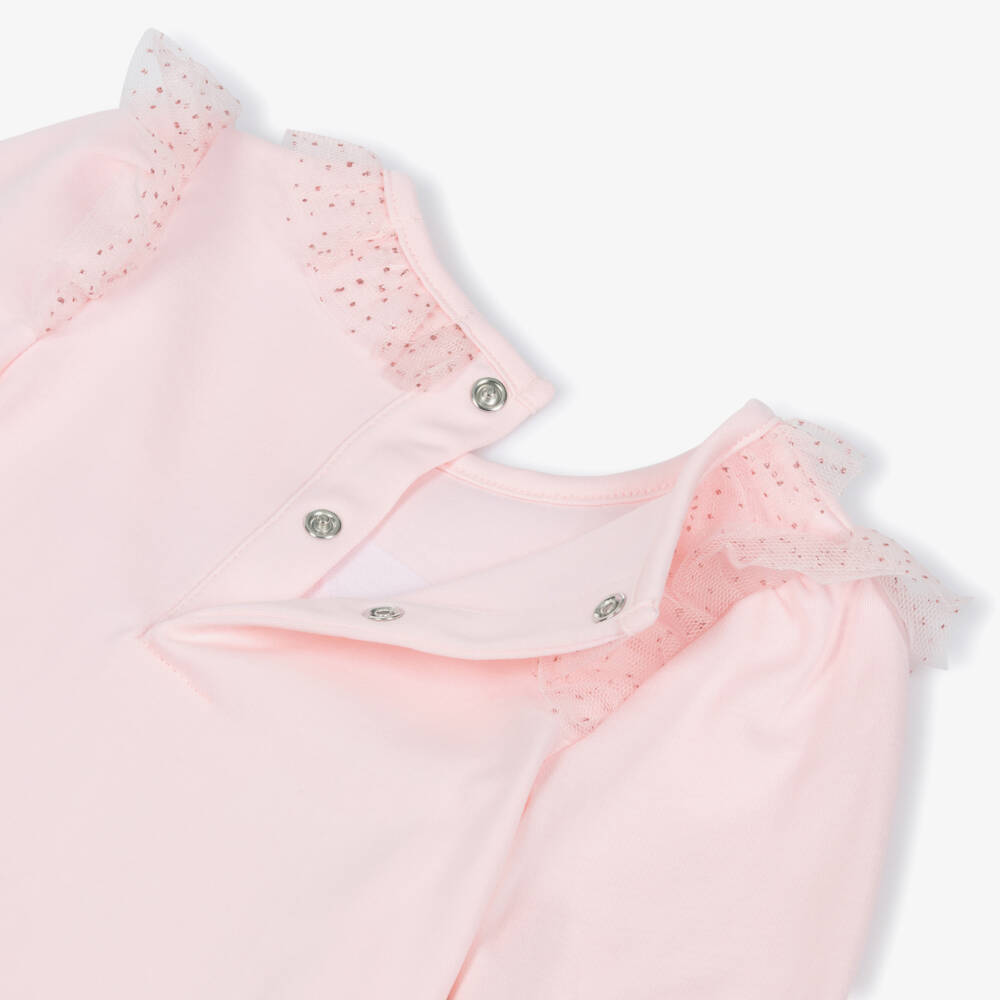 Mintini Baby-Girls Pink Cotton Jersey Trouser Set with Glitter Tulle Trim | Childrensalon Outlet
