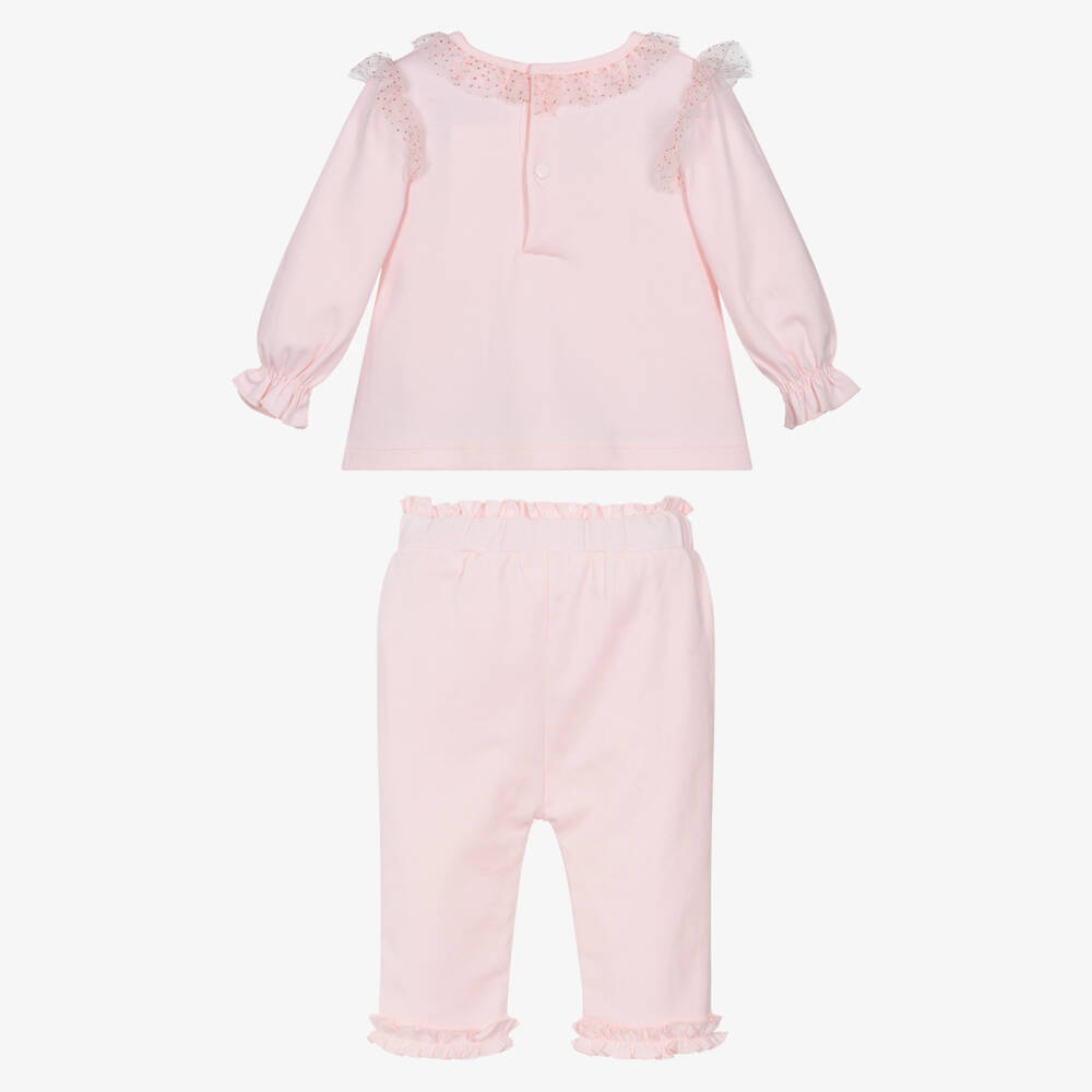 Mintini Baby-Girls Pink Cotton Jersey Trouser Set with Glitter Tulle Trim | Childrensalon Outlet