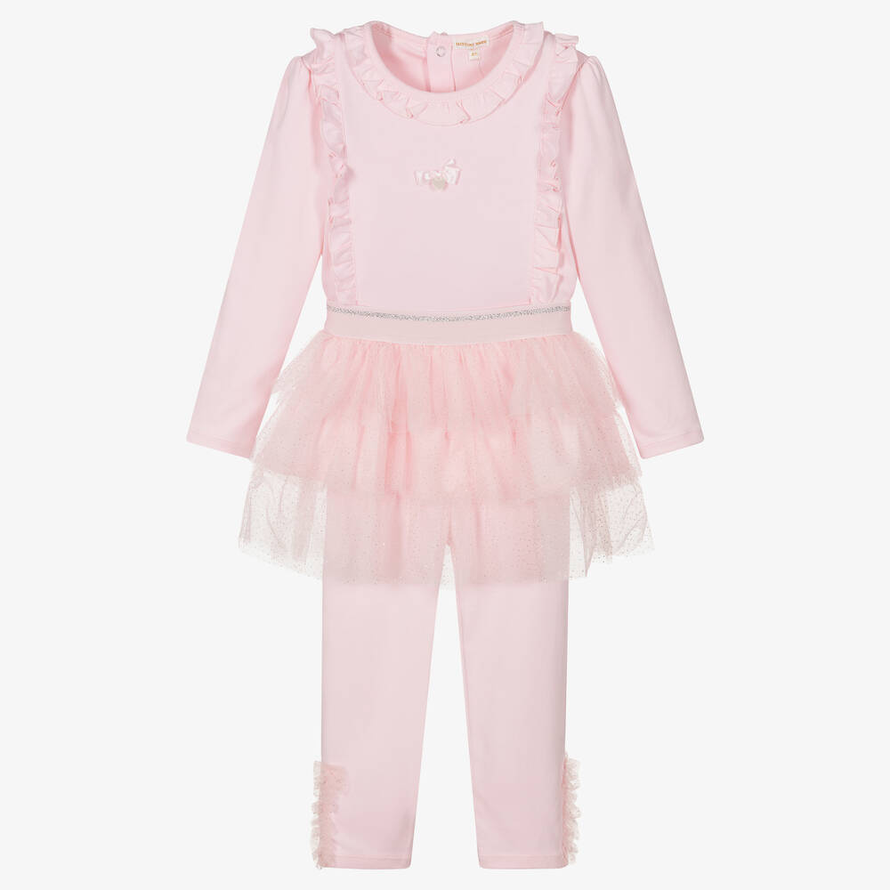 Mintini Baby - Girls Pink Cotton Leggings Set | Childrensalon