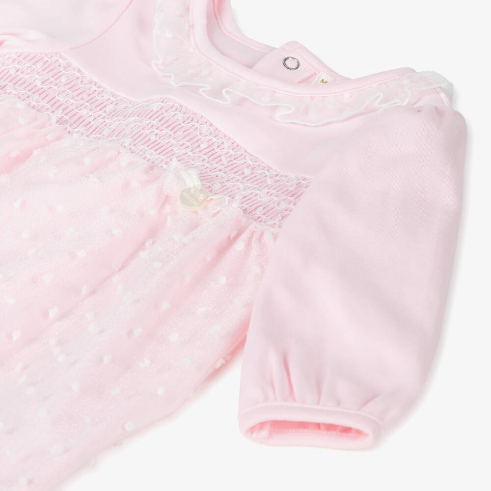 Mintini Baby-Girls Pink Cotton & Organza Plumeti Babygrow | Childrensalon Outlet