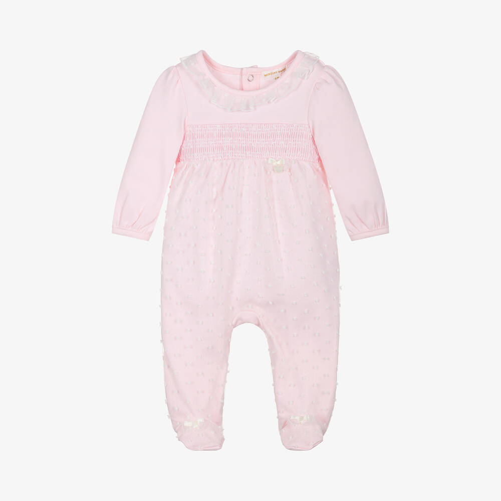 Mintini Baby-Girls Pink Cotton & Organza Plumeti Babygrow | Childrensalon Outlet
