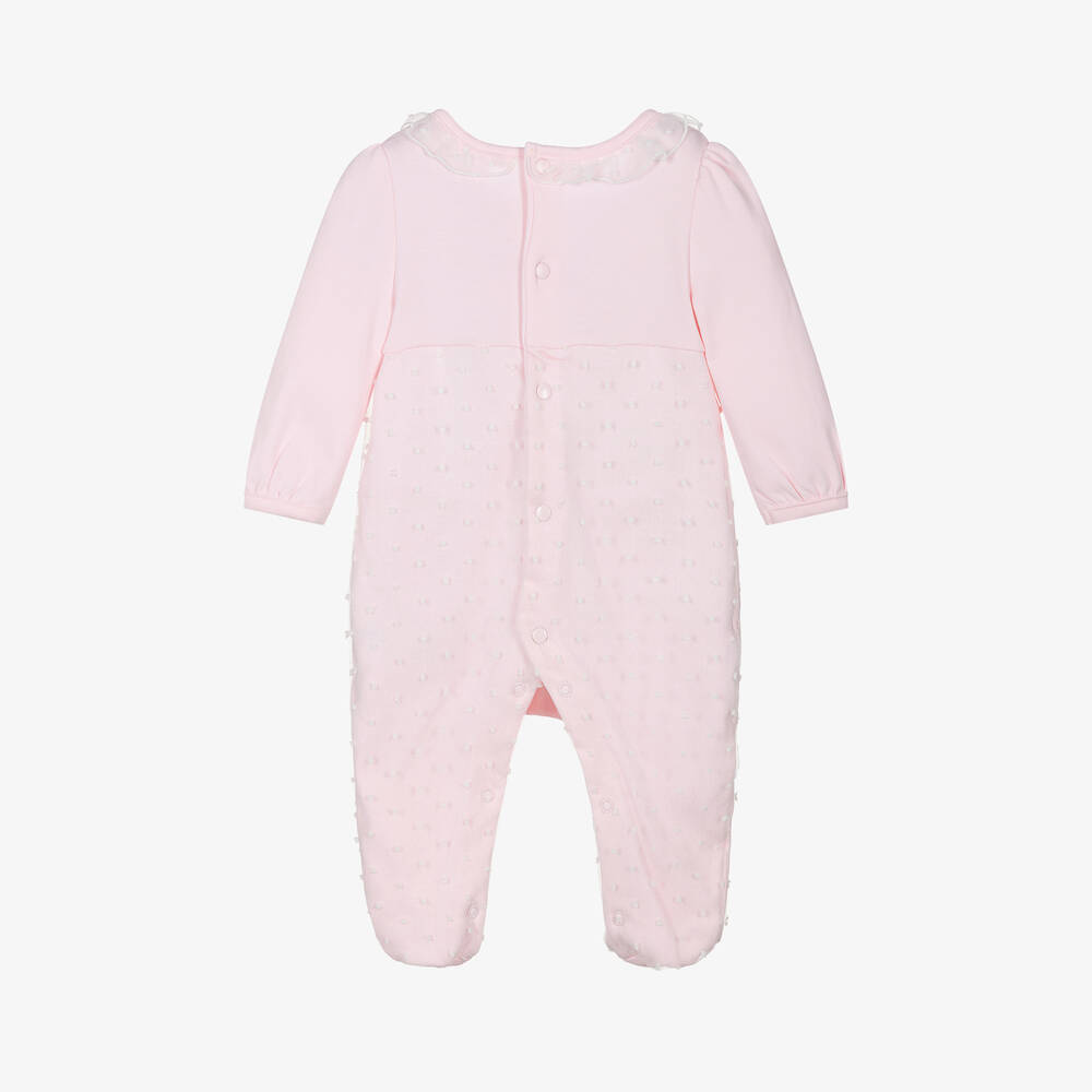 Mintini Baby-Girls Pink Cotton & Organza Plumeti Babygrow | Childrensalon Outlet