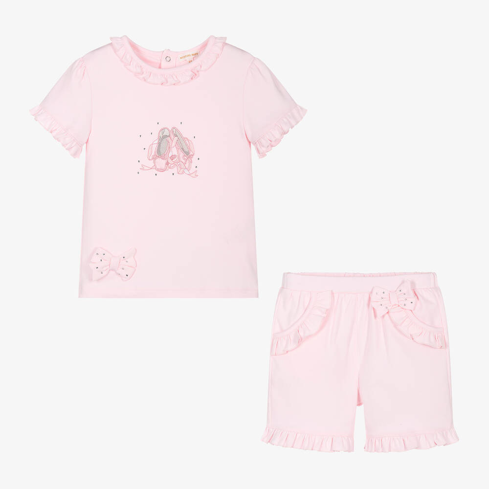 Mintini Baby-Girls Pink Cotton Shorts Set | Childrensalon Outlet