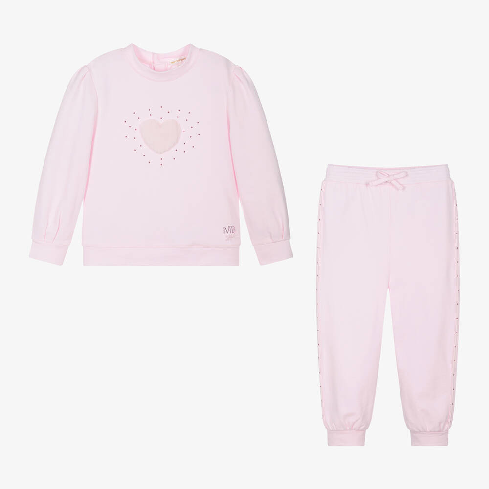 Mintini Baby-Girls Pink Cotton Tracksuit | Childrensalon Outlet