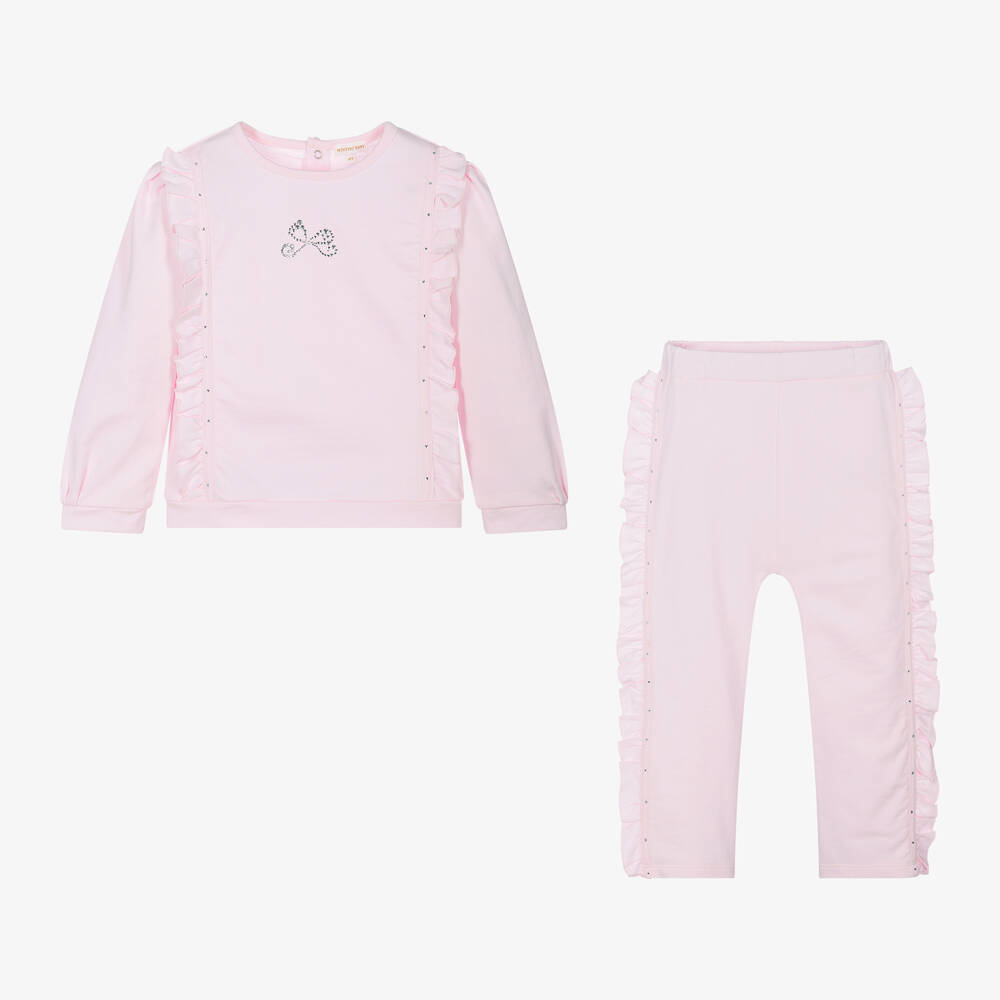 مينتيني بيبي-Girls Pink Cotton Tracksuit | Childrensalon Outlet