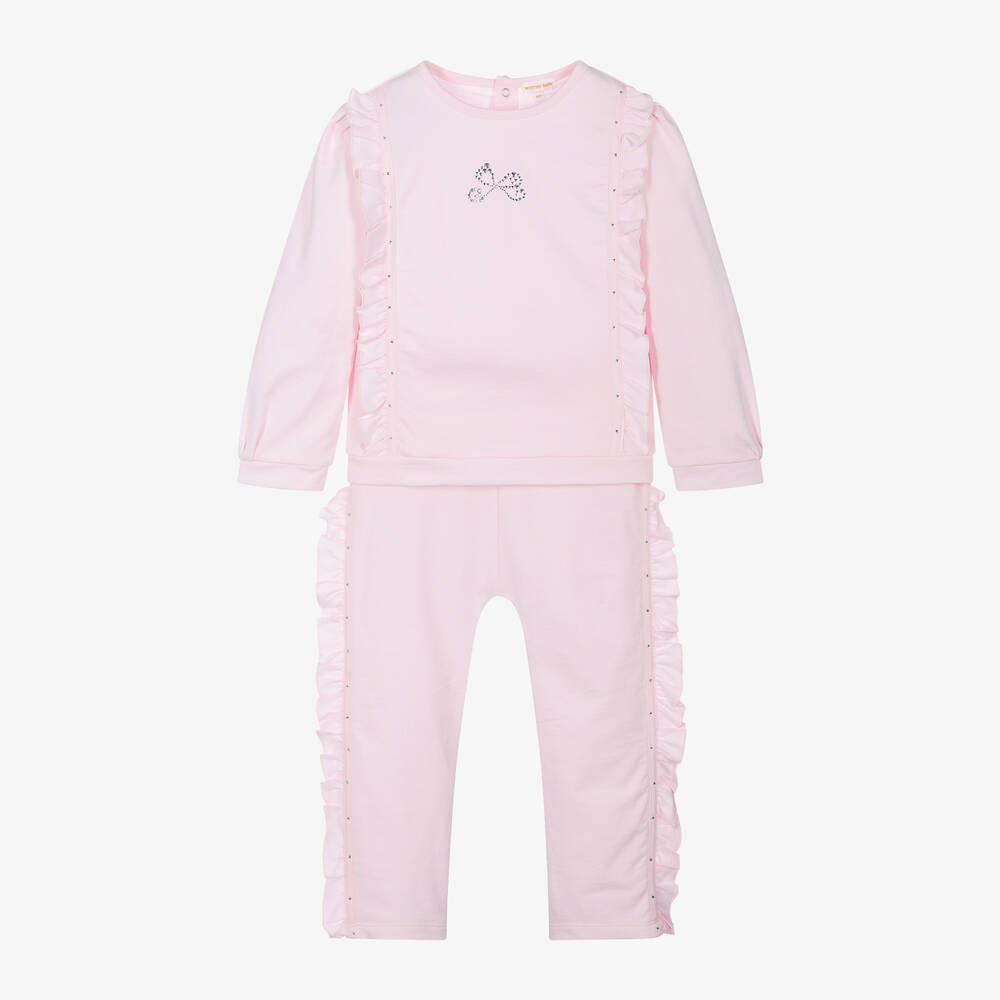 Mintini Baby-Girls Pink Cotton Tracksuit | Childrensalon Outlet