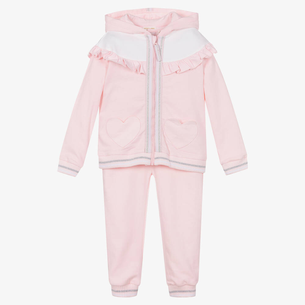 Mintini Baby - Girls Pink Cotton Tracksuit Set | Childrensalon