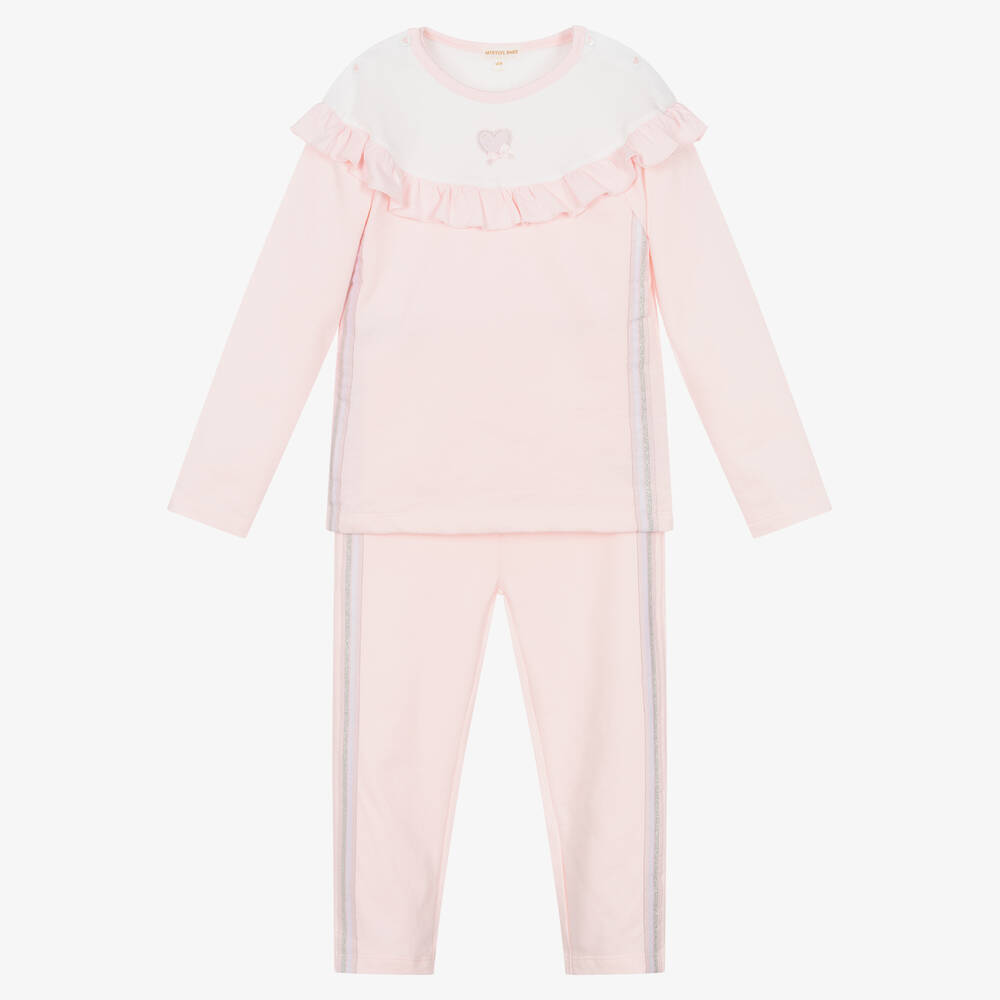 Mintini Baby - Girls Pink Cotton Trouser Set | Childrensalon