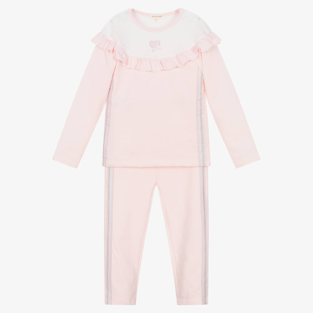 Mintini Baby-Girls Pink Cotton Trouser Set | Childrensalon Outlet